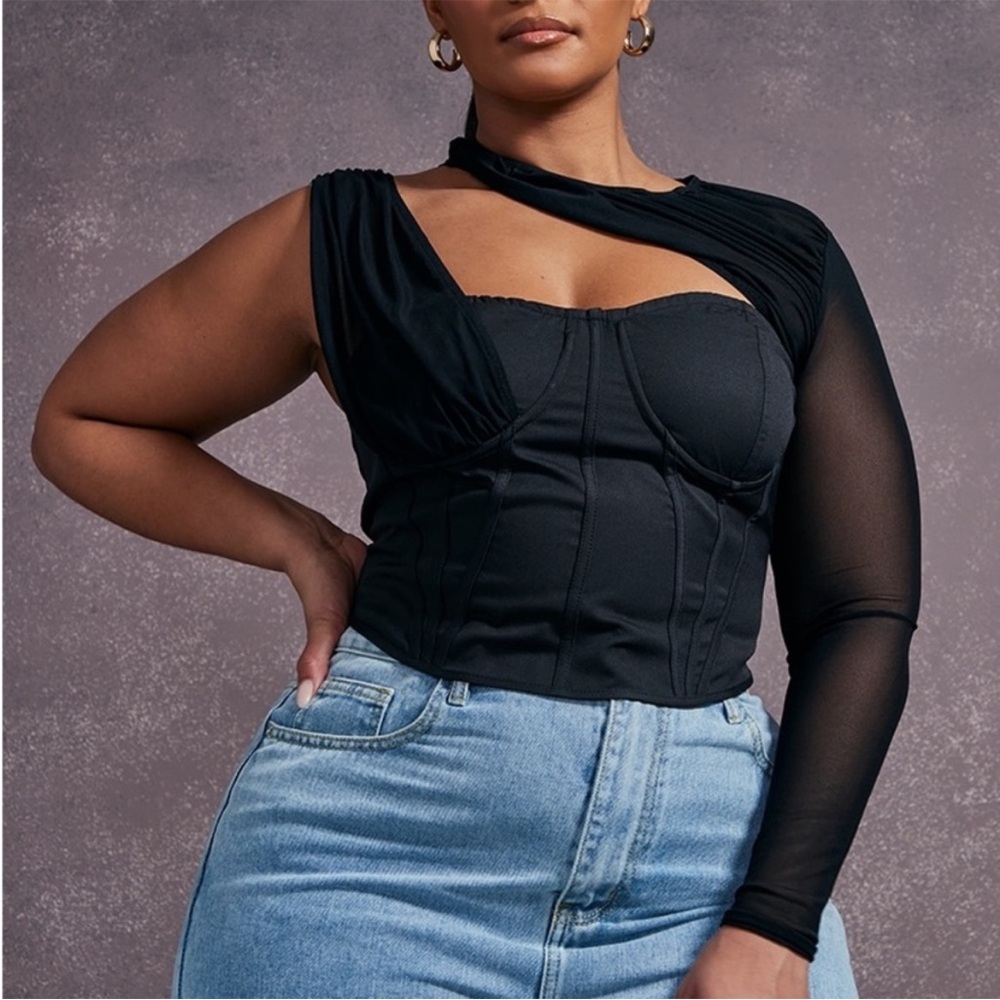 pretty little thing black mesh corset top UK 16 US 12